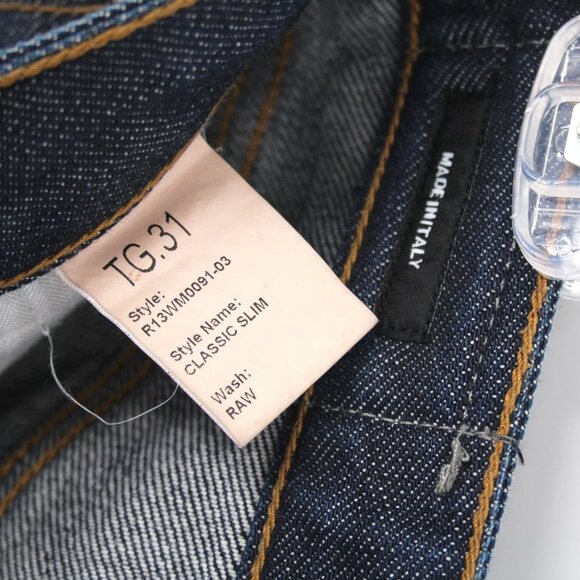 R13 Classic Slim Jeans Blue Raw Dark Wash Cotton Denim Button Fly 31 S/M Italy - Picture 7 of 8